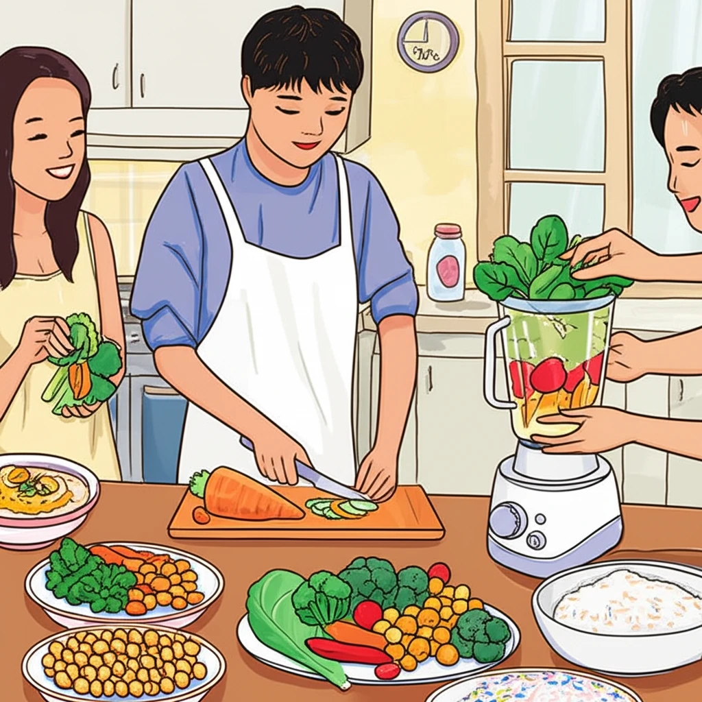 다양한 채소들이 놓여있는 건강한 식탁 이미지